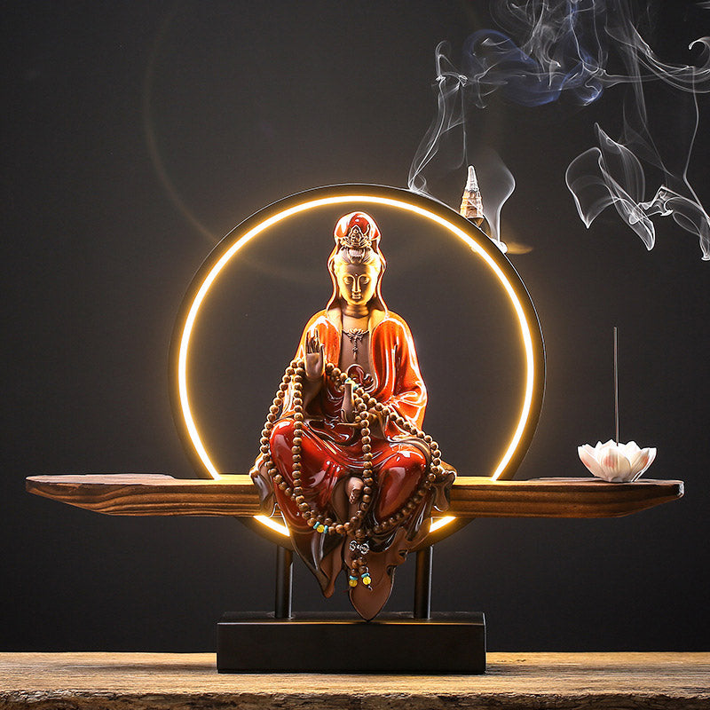 Buddha Stones Buda Avalokitesvara Cerámica Loto Relajación Quemador De Incienso Decoración