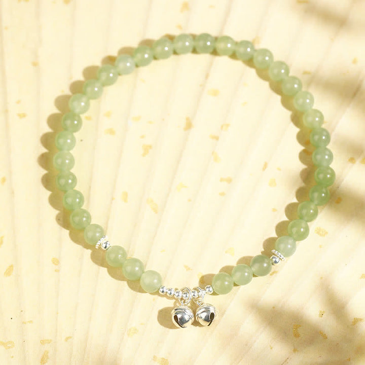 Tobillera con colgante de campana de prosperidad de jade hetiano natural de plata de ley 925