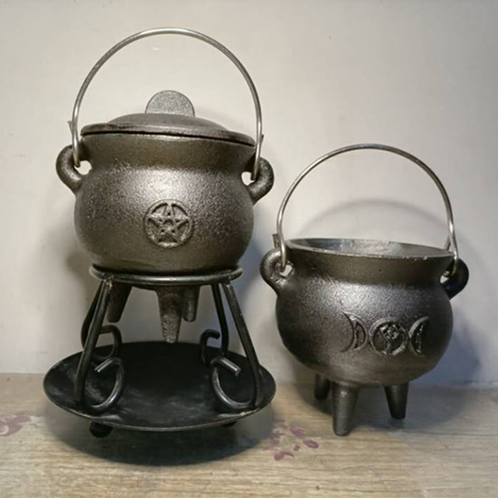 Buddha Stones, caldero de hierro fundido, altar de oración, soporte para quemar incienso, salvia, rituales de manchas, artículos de uso