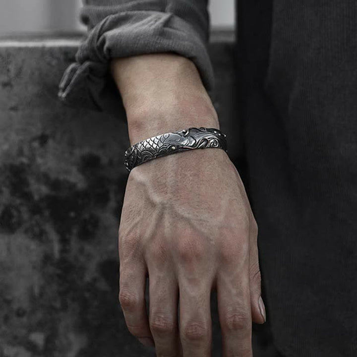 Brazalete de plata de ley 999, oro 990, pez Koi, suerte, riqueza, éxito