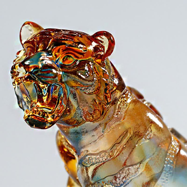 Pieza de arte de tigre de cristal Liuli hecha a mano, protección para decoración del hogar