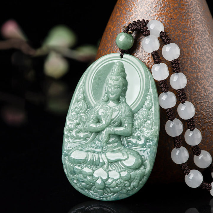 Colgante de collar de riqueza con amuleto de Avalokitesvara de Jade Natural con Buddha Stones - image 6