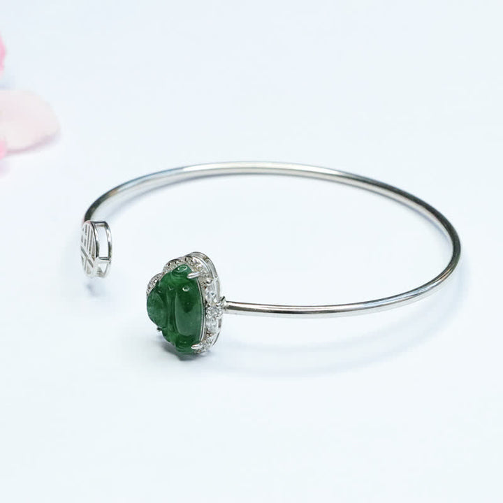 Pulsera de la suerte de jade de Buda sonriente de plata de ley 925 con Buddha Stones