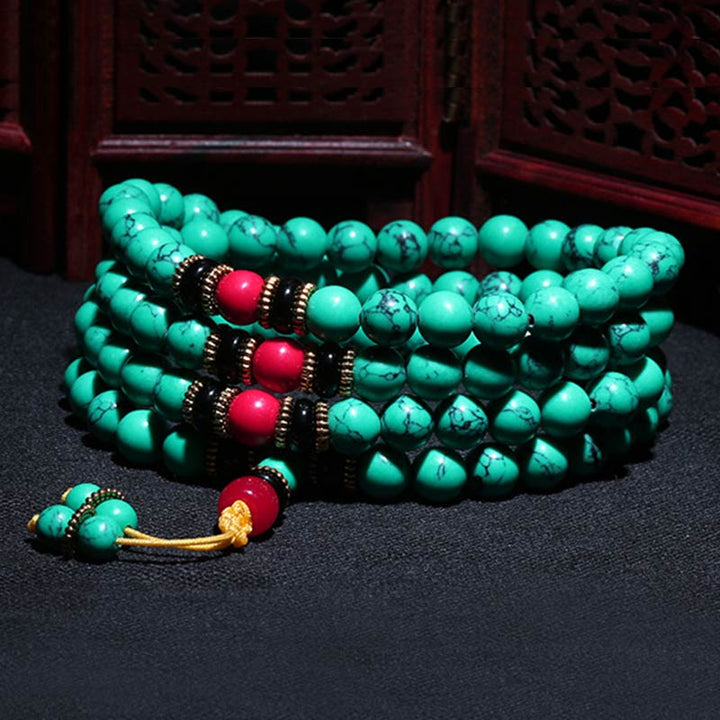 Pulsera Mala curativa de turquesa tibetana con Buddha Stones