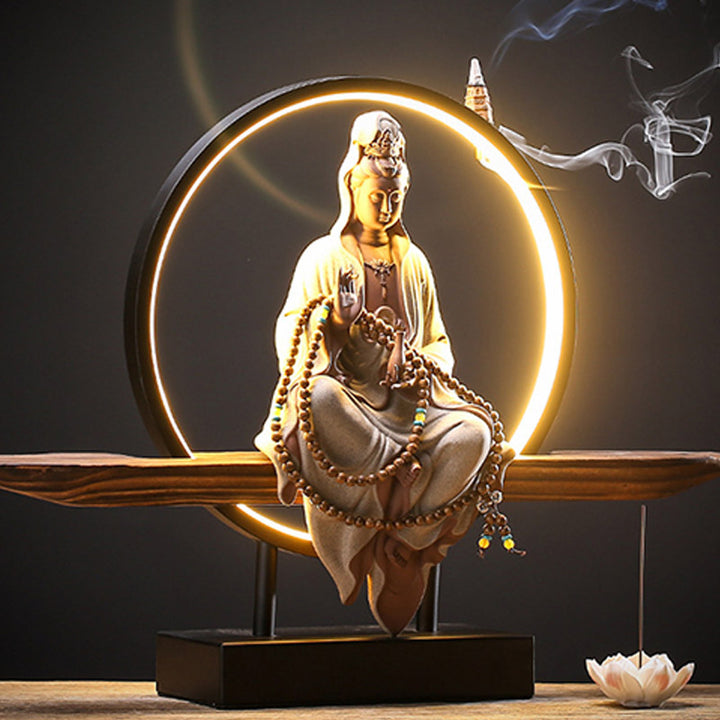 Buddha Stones Buda Avalokitesvara Cerámica Loto Relajación Quemador De Incienso Decoración