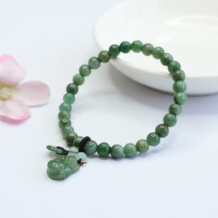 Pulsera curativa de jade cian de Buda sonriente con Buddha Stones de Buda