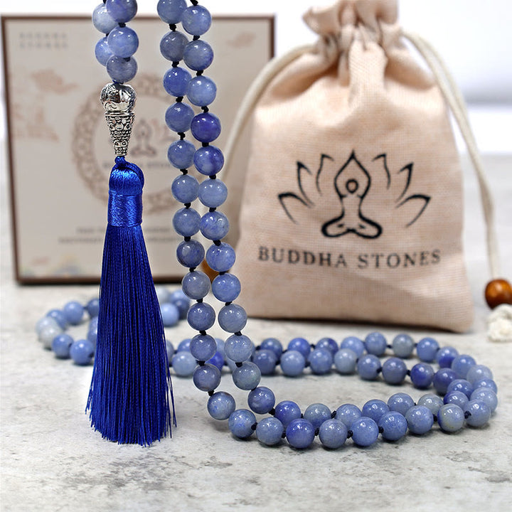 108 Mala Aventurina Azul Cuentas Yoga Meditación Oración Collar De Cuentas