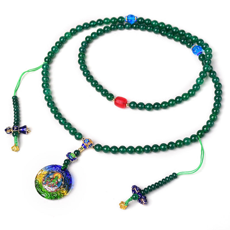 108 cuentas de Mala, ágata verde Natural, Bodhisattva, pulsera con dijes de manifestación de Tara Verde
