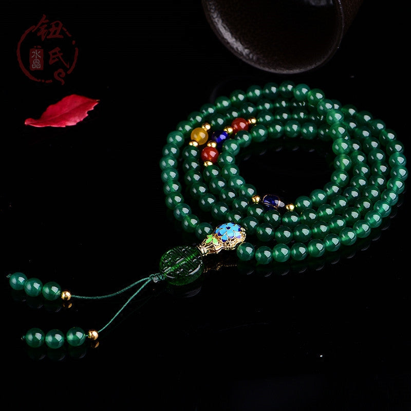 Pulsera de soporte de poder de ágata verde natural de 108 cuentas Mala