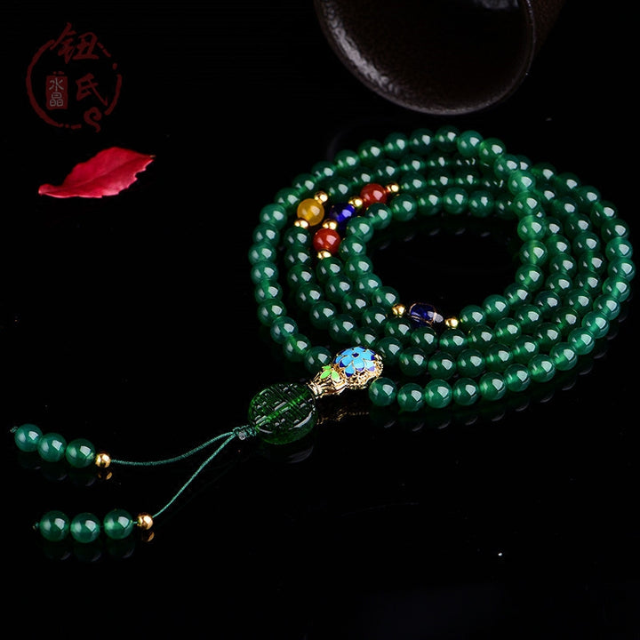 Pulsera de soporte de poder de ágata verde natural de 108 cuentas Mala