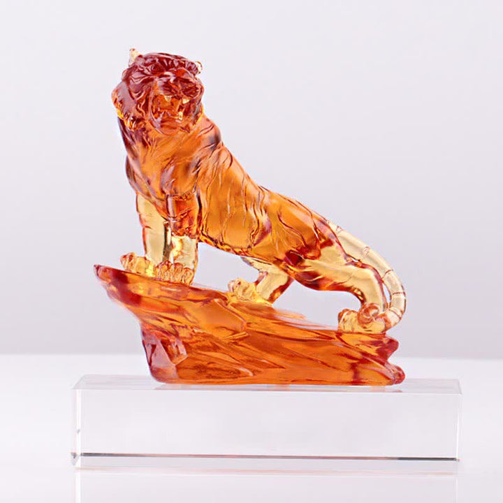 Pieza de arte de tigre de cristal Liuli hecha a mano, protección para decoración del hogar