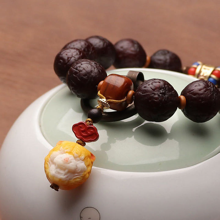 Cuenta de ágata de semilla de Bodhi tibetana, abalorio de borla de suerte y riqueza, Mala para muñeca