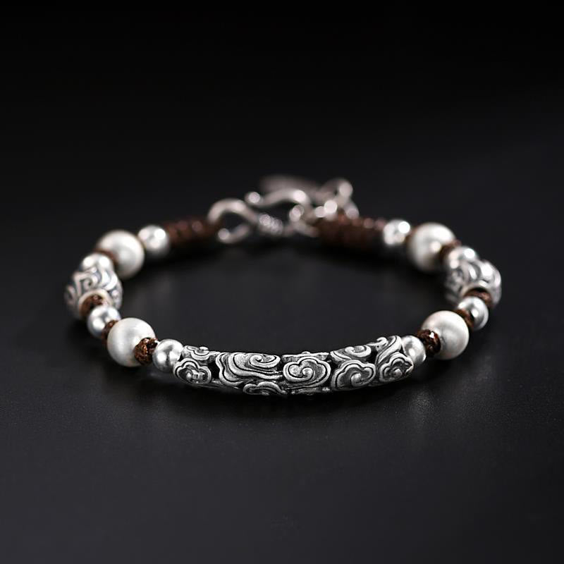 Pulsera de cadena de riqueza de nube auspiciosa de plata de ley 999 de cobre hecha a mano con Buddha Stones del Tíbet - Nube auspiciosa de cobre - image 0