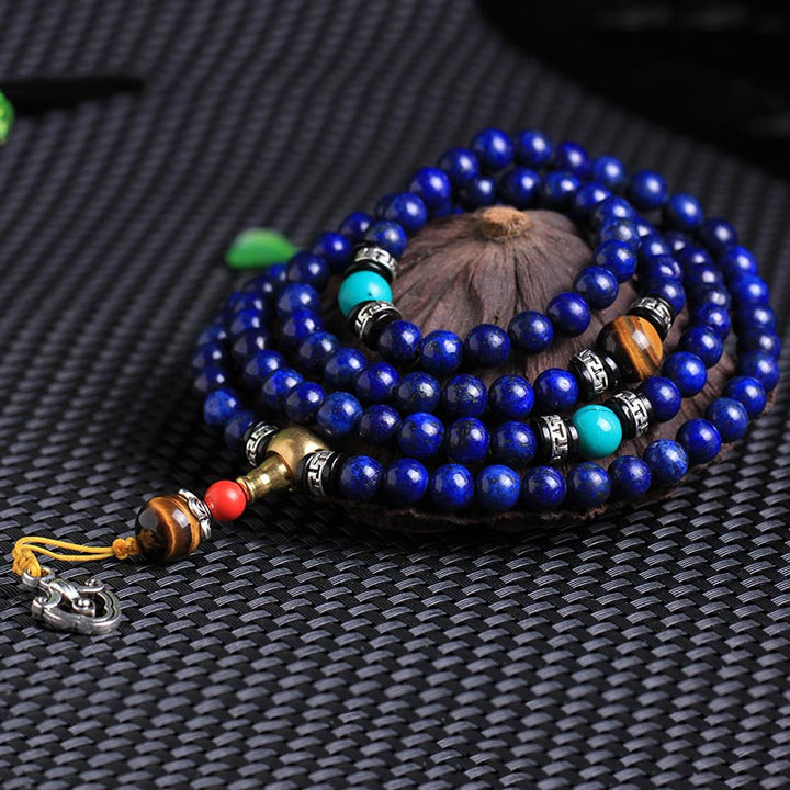 Pulsera Positiva De Lazurita Con 108 Cuentas De Buddha Stones Mala