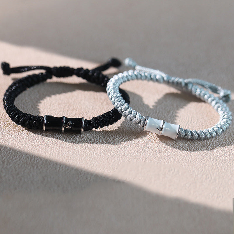 Pulsera de cuerda de pareja curativa con patrón de bambú de Buddha Stones