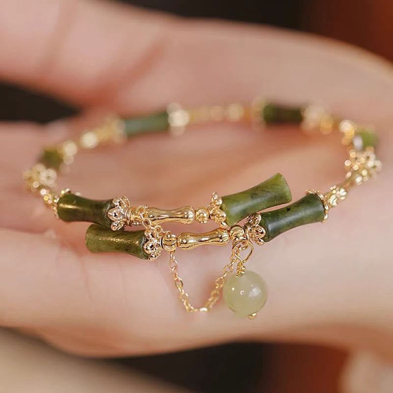 Brazalete de pulsera de la suerte con patrón de jade y bambú de Buddha Stones