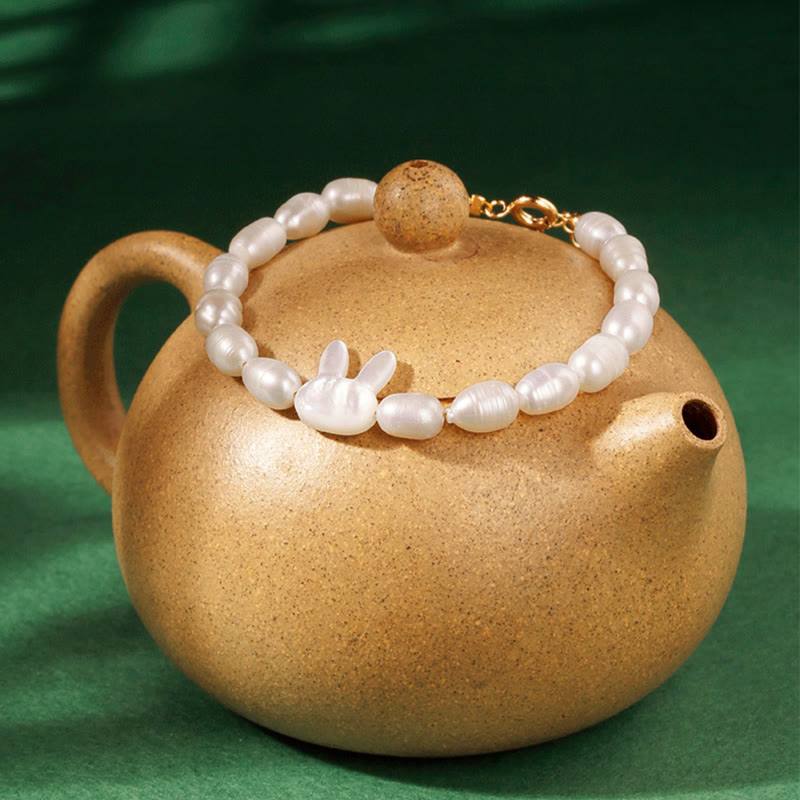 Pulsera de sinceridad de conejo lindo con perlas naturales de Buddha Stones