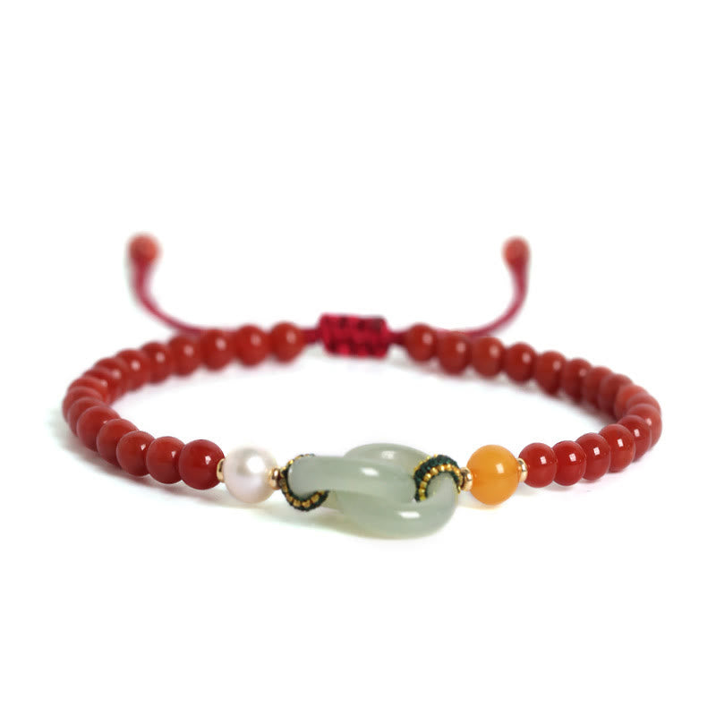 Pulsera de confianza con hebilla de paz doble de jade hetiano de ágata roja natural con Buddha Stones
