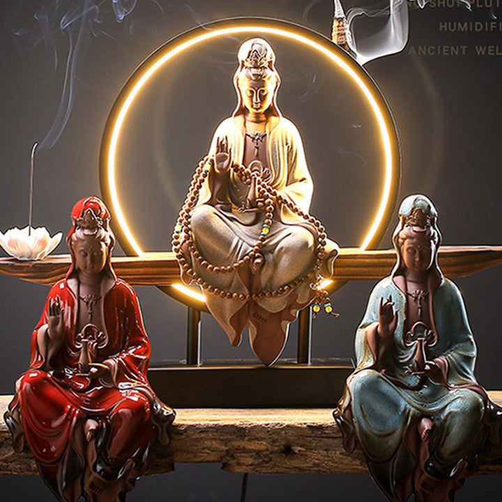 Buddha Stones Buda Avalokitesvara Cerámica Loto Relajación Quemador De Incienso Decoración