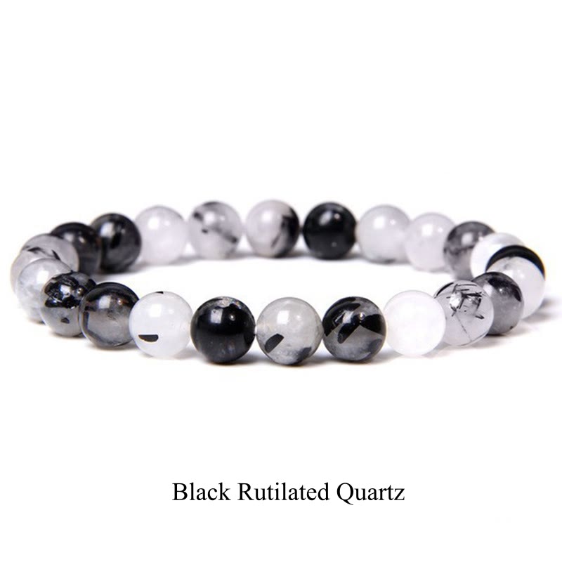 Pulsera de cuentas curativas de cuarzo con piedra natural de piedras de Buddha Stones - 8 mm - Cuarzo rutilado negro - image 77
