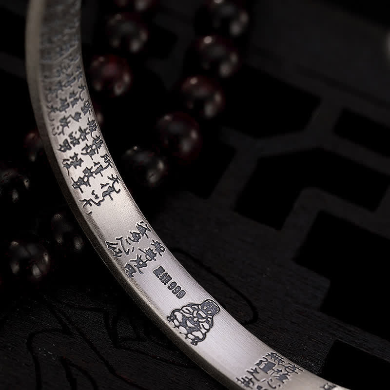 Pulsera de protección Sutra de corazón con seis palabras verdaderas de plata de ley 999 con Buddha Stones