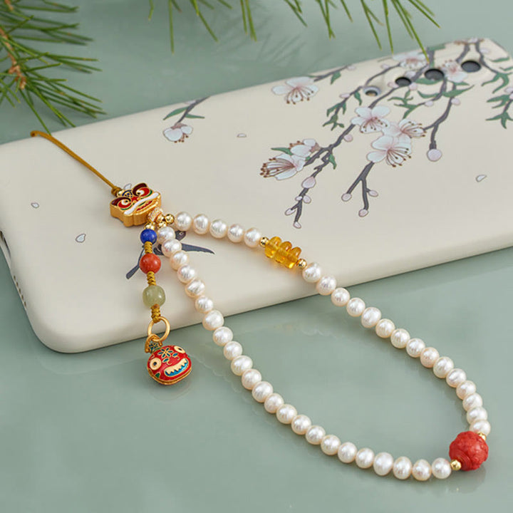 Buddha Stones, perla Natural, cinabrio, bolsa de dinero, campana, bestia tragadora de oro, León danzante, decoración colgante para teléfono curativo