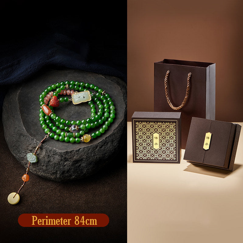 Buddha Stones 108 cuentas Mala cian Jade ágata roja pulsera de la suerte de Buda sonriente