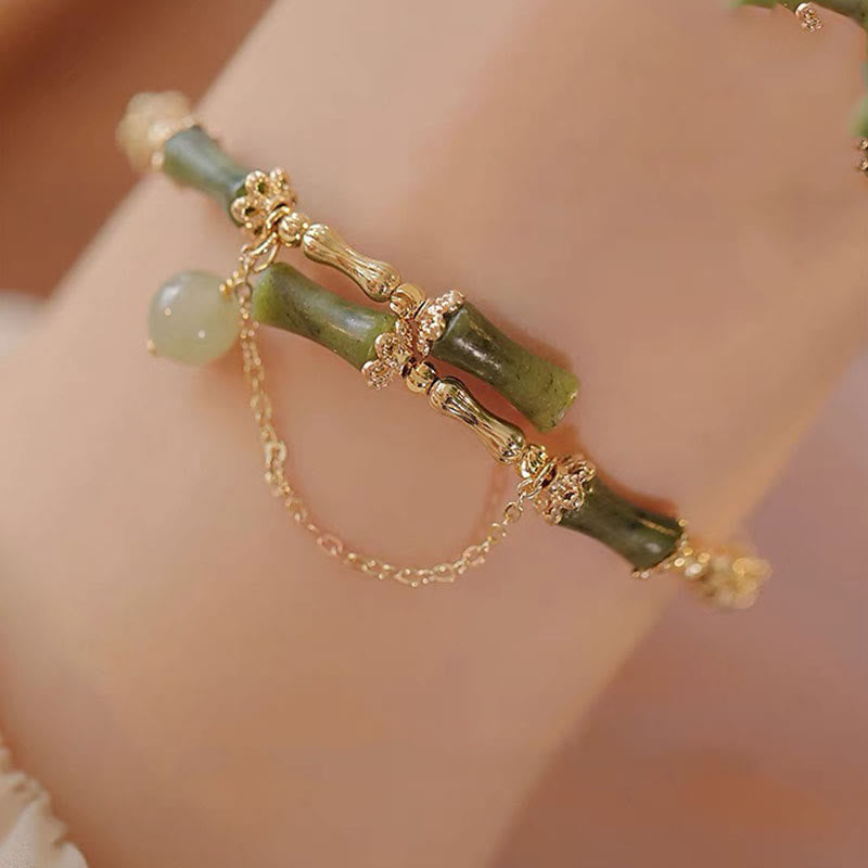 Brazalete de pulsera de la suerte con patrón de jade y bambú de Buddha Stones