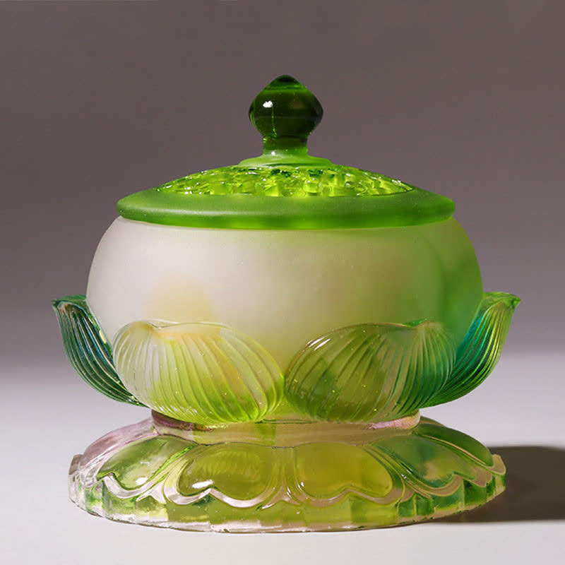 Pieza de arte de cristal Liuli hecha a mano de loto Feng Shui, decoración para el hogar y la Oficina