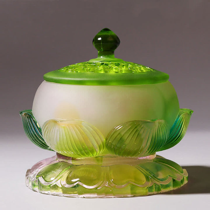 Pieza de arte de cristal Liuli hecha a mano de loto Feng Shui, decoración para el hogar y la Oficina