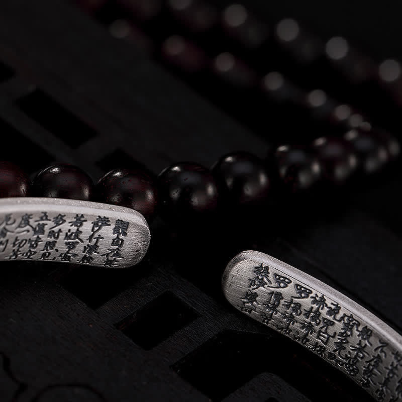 Pulsera de protección Sutra de corazón con seis palabras verdaderas de plata de ley 999 con Buddha Stones