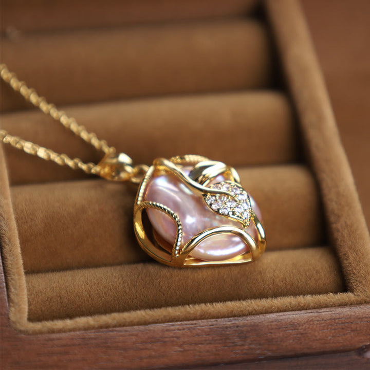 Collar con colgante de sinceridad de flores de perlas barrocas naturales de cobre chapado en oro de 18 Buddha Stones