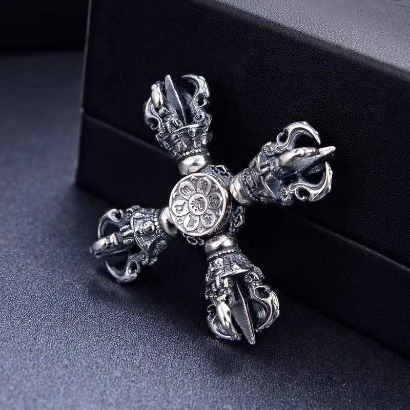 Colgante tibetano de plata de ley 925 con doble Dorje Vajra grabado poder espiritual