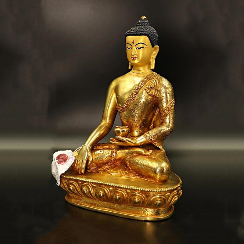 Estatua decorativa chapada en oro y cobre de la compasión del Buda de la medicina Shakyamuni
