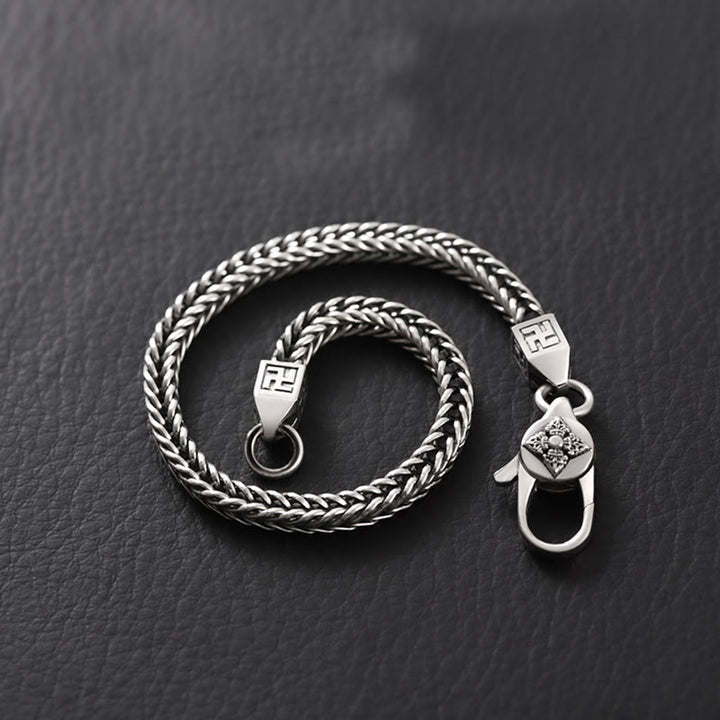 Pulsera de cadena de poder espiritual con Buddha Stones, doble Dorje Vajra y esvástica tibetana