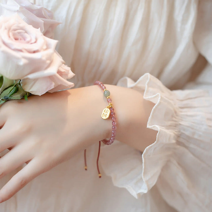 Pulsera con dije curativo de personaje Fu de la suerte, granate, cuarzo, fresa Natural, Buddha Stones