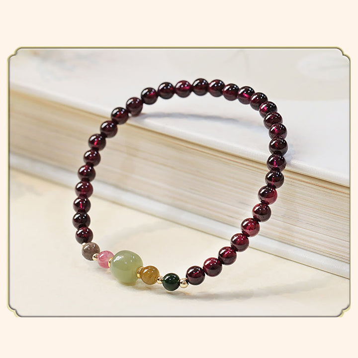Pulsera de pasión con cuentas de turmalina y jade hetiano, granate natural, Buddha Stones
