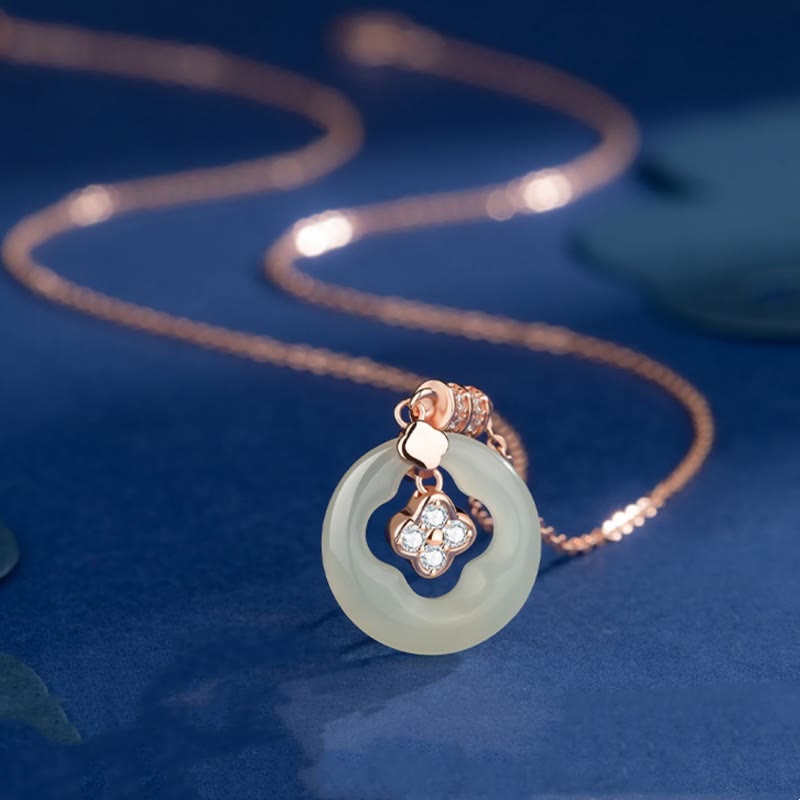 Buddha Stones, Plata de Ley 925, Jade Natural Hetian, trébol de la suerte, colgante de collar de circón con caja de regalo