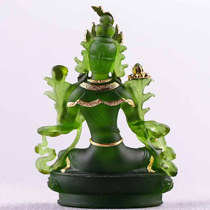 Bodhisattva Tara Verde hecho a mano Liuli Crystal Art Piece Protección Hogar Oficina Estatua Decoración