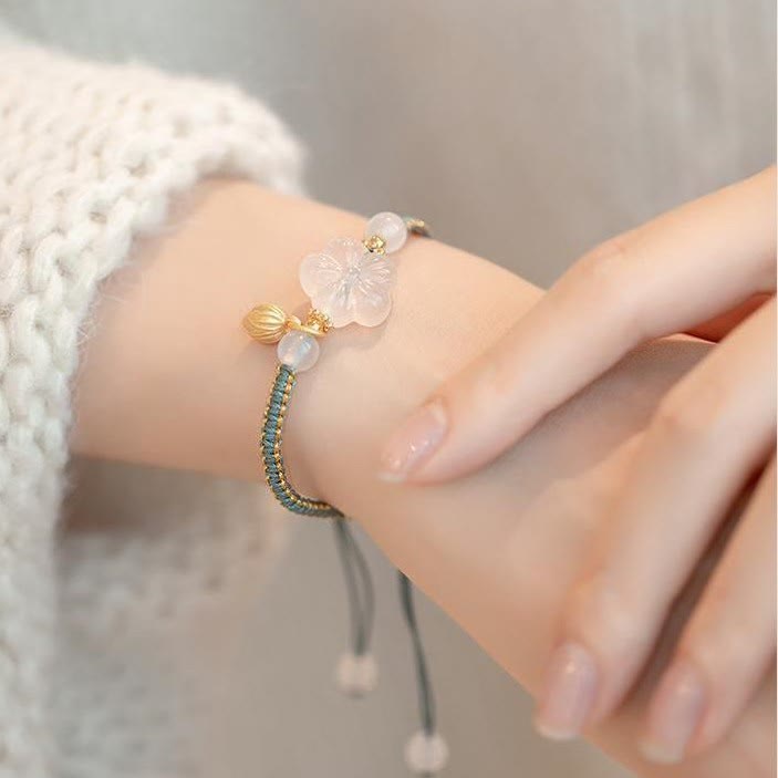 Pulsera de hilo con Buddha Stones, ágata roja, Jade, loto, confianza, calma