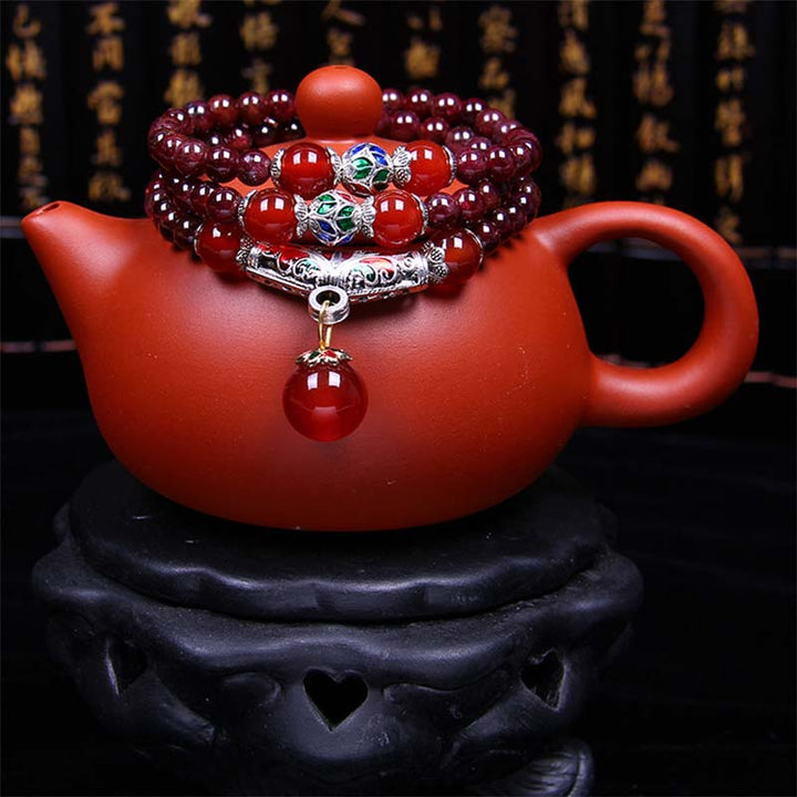 Buddha Stones Natural granate ágata roja bendición curación pulsera collar colgante