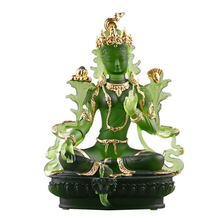 Bodhisattva Tara Verde hecho a mano Liuli Crystal Art Piece Protección Hogar Oficina Estatua Decoración
