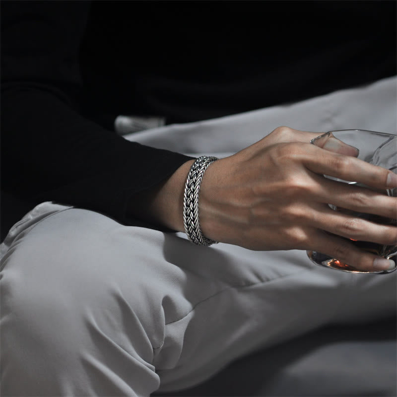 Pulsera de cadena curativa trenzada con patrón de tótem de vid retro con Buddha Stones