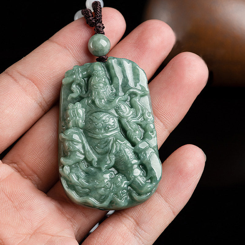 Colgante de collar de riqueza de amuleto de Guan Gong de jade natural