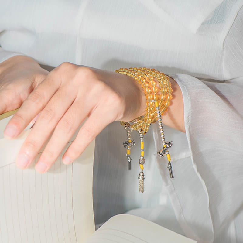 108 cuentas Mala de plata de ley 925, citrino Natural, ágata roja, Jade blanco, pulsera con dijes de prosperidad