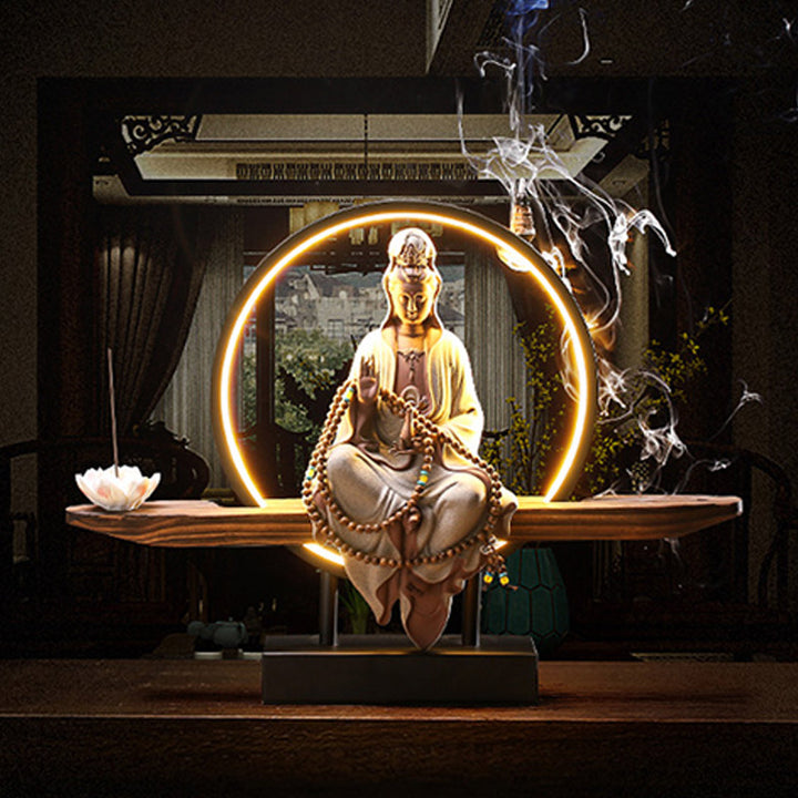 Buddha Stones Buda Avalokitesvara Cerámica Loto Relajación Quemador De Incienso Decoración