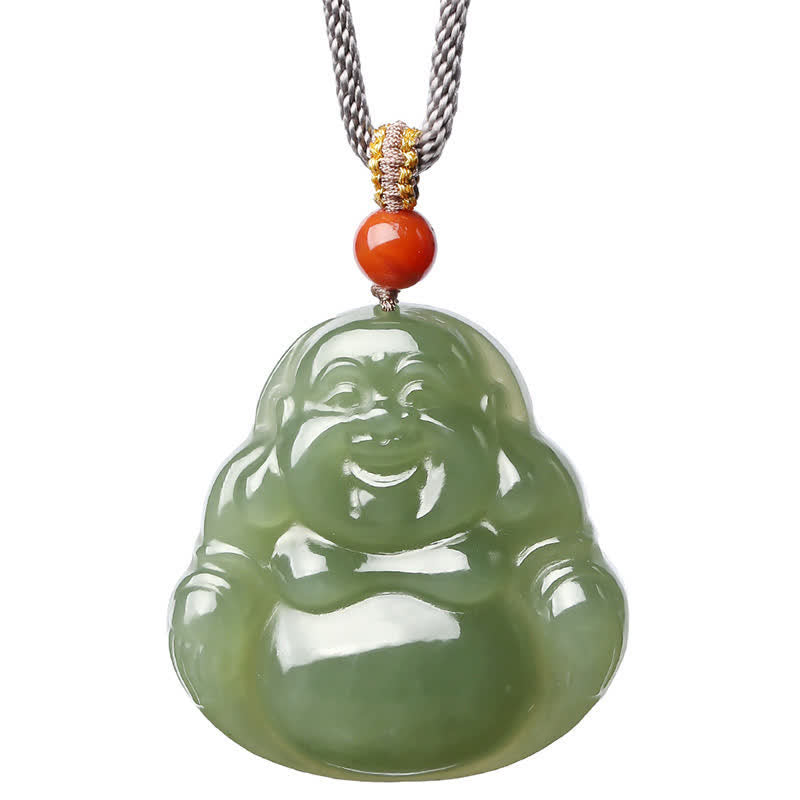 Colgante de cadena con collar de abundancia de jade hetiano de Buda sonriente - image 11