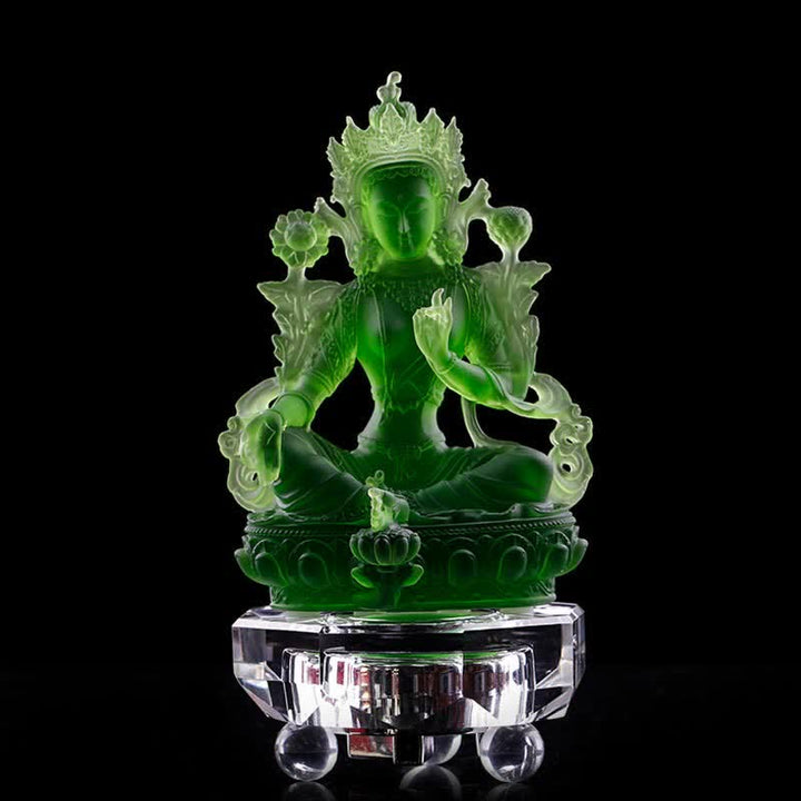 Bodhisattva Tara Verde hecho a mano Liuli Crystal Art Piece Protección Hogar Oficina Estatua Decoración