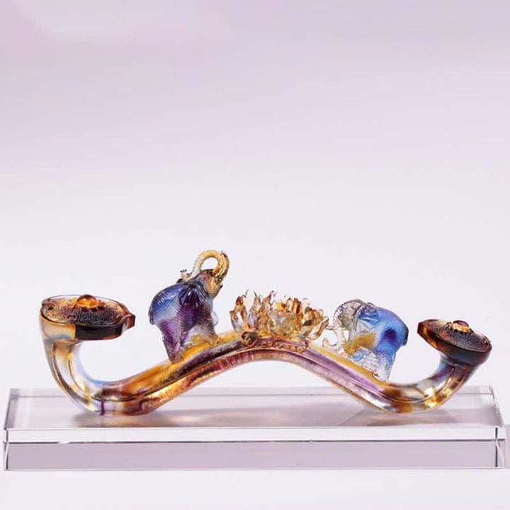 Decoración del hogar hecha a mano de Liuli Crystal Ruyi Elephant Art Piece con base de cristal