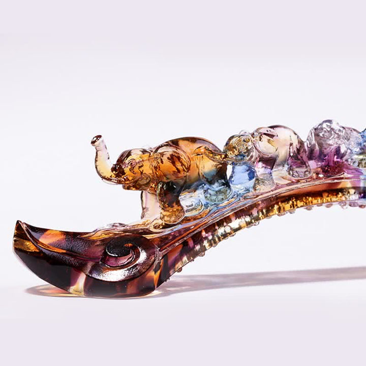 Decoración del hogar hecha a mano de Liuli Crystal Ruyi Elephant Art Piece con base de cristal